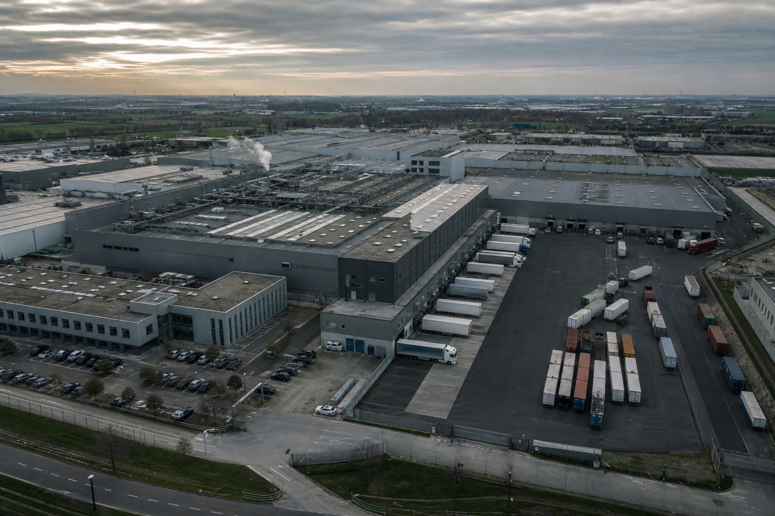Aerial view of a European industrial manufacturing facility
