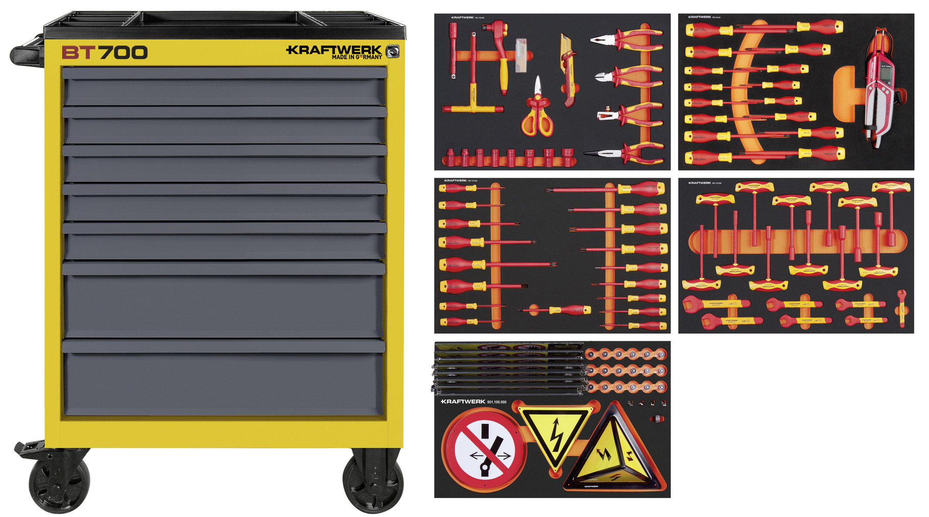 KRAFTWERK VDE BT700 tool trolley equipped with VDE electrical tools